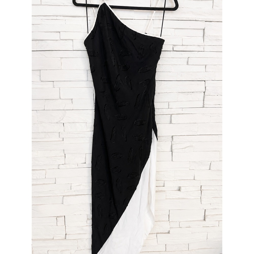 Reiss Black White Fil Coupe Feather Asymmetric Midi Dress Size 6 US 12 UK NEW
